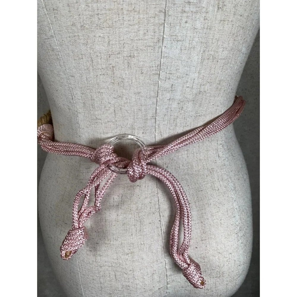 Vintage Statement Braided Beaded‎ Belt Womens Tan Pink Tie Waist 80s 90s Boho
